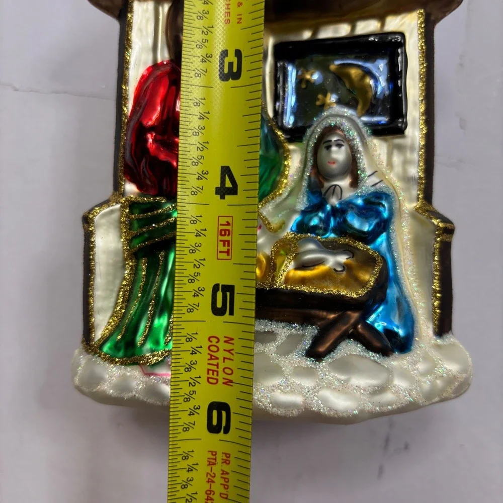Hand Crafted Poland Glass Nativity Scene‎ Christmas Ornament Holy Family Stable